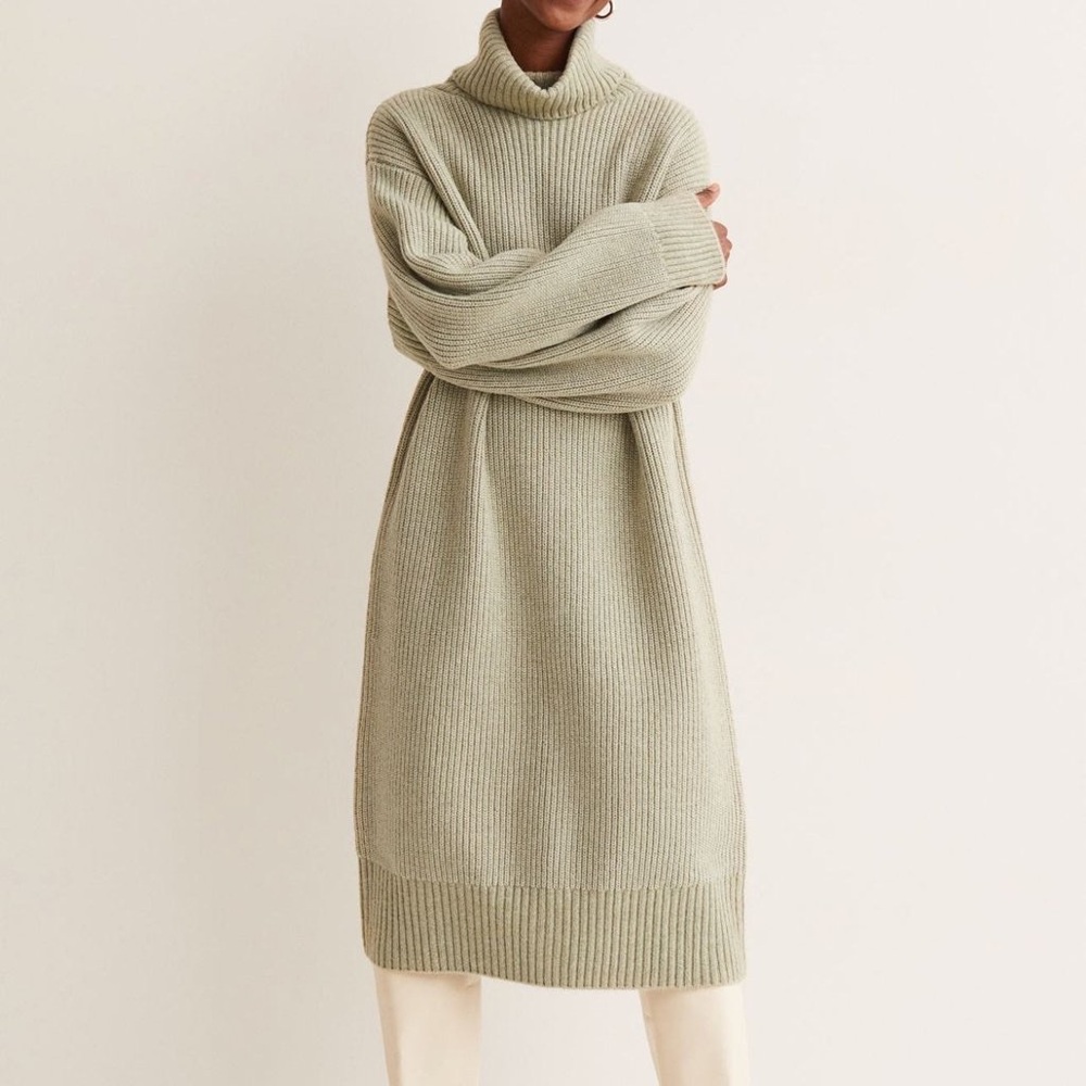 H&M, Green Turtleneck Sweater Dress